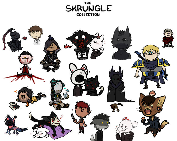 A collection of Skrungles (Small characters with minimal detail)